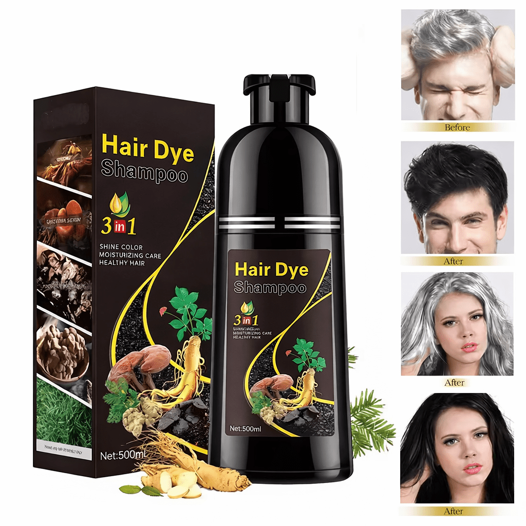 Shampoing Colorant 3-en-1 – Noir Naturel | Anti Cheveux Blancs + Soin + Brillant 500 ML - SARYNA STORE