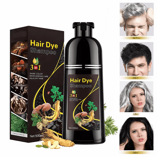 Shampoing Colorant 3-en-1 – Noir Naturel | Anti Cheveux Blancs + Soin + Brillant 500 ML - SARYNA STORE